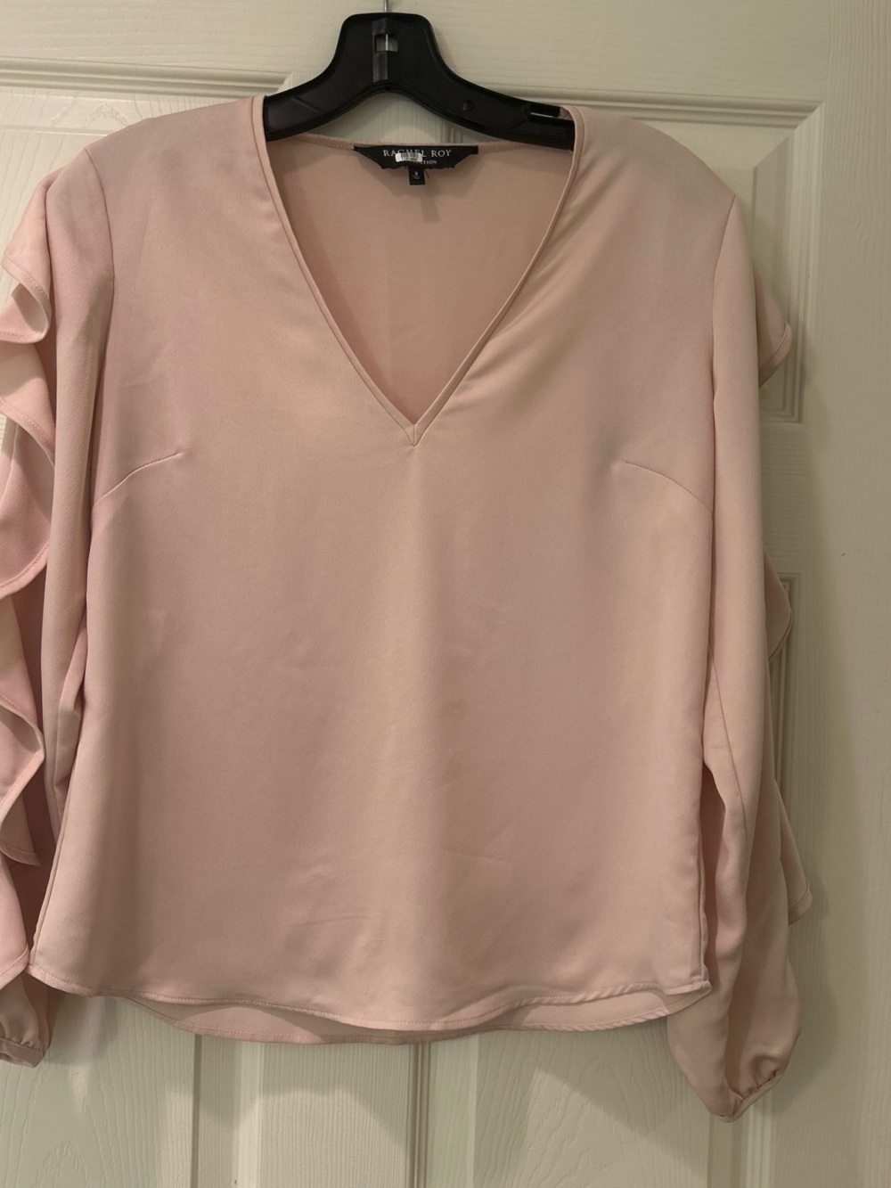 RACHEL Rachel Roy Pale Pink V-Neck Ruffle Sleeve Blouse